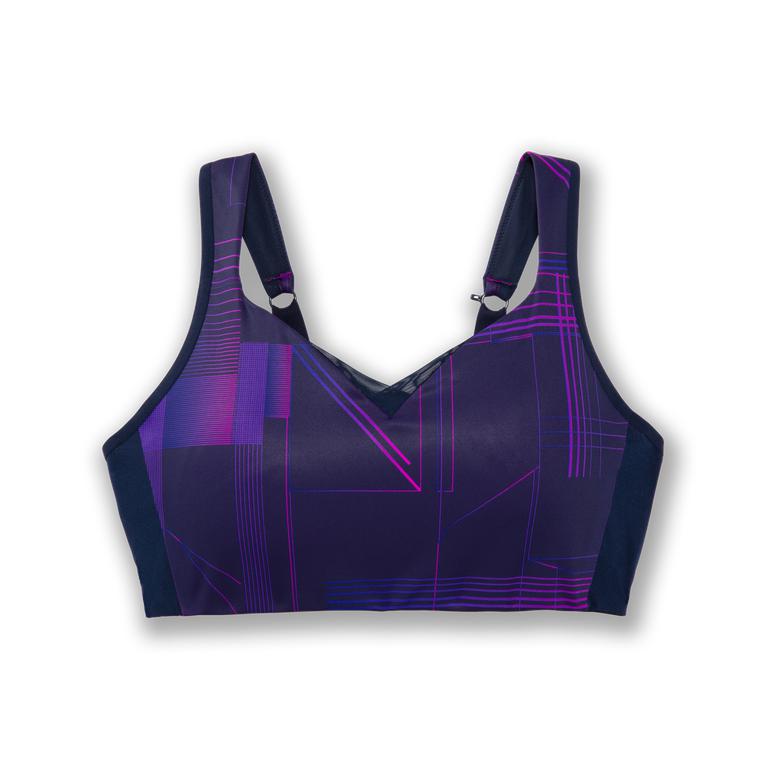 Brooks DRIVE CONVERTIBLE Running Bra Womens Online - Matrix Navy Print/Purple (KNS415697)